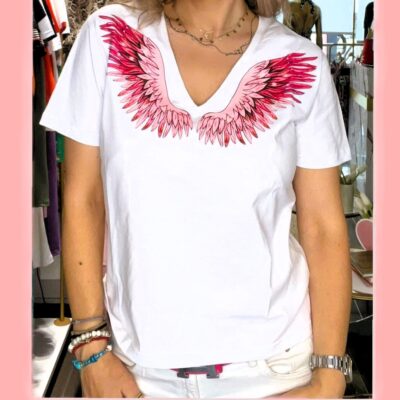 T-shirt ροζ φτερά